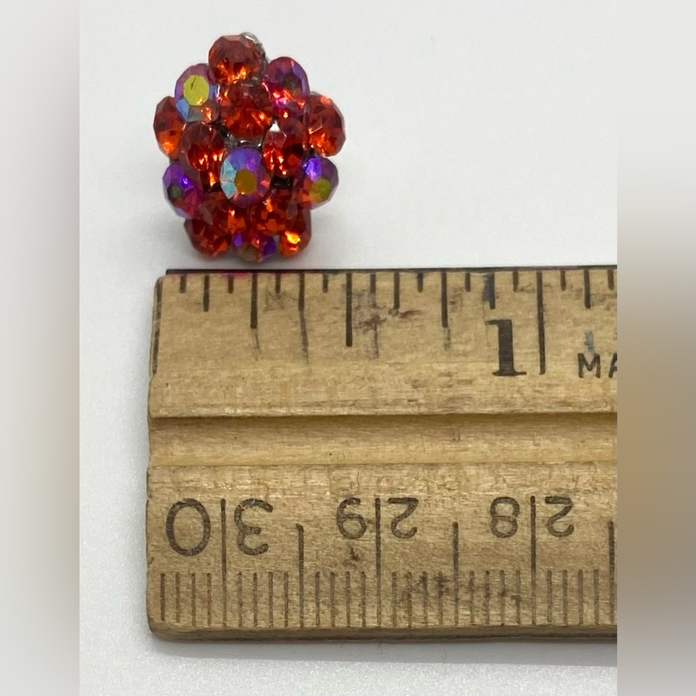 Black & Orange Red Rhinestone Bling Stud Earrings Retro Whimsigoth Fairy Party - Picture 10 of 13